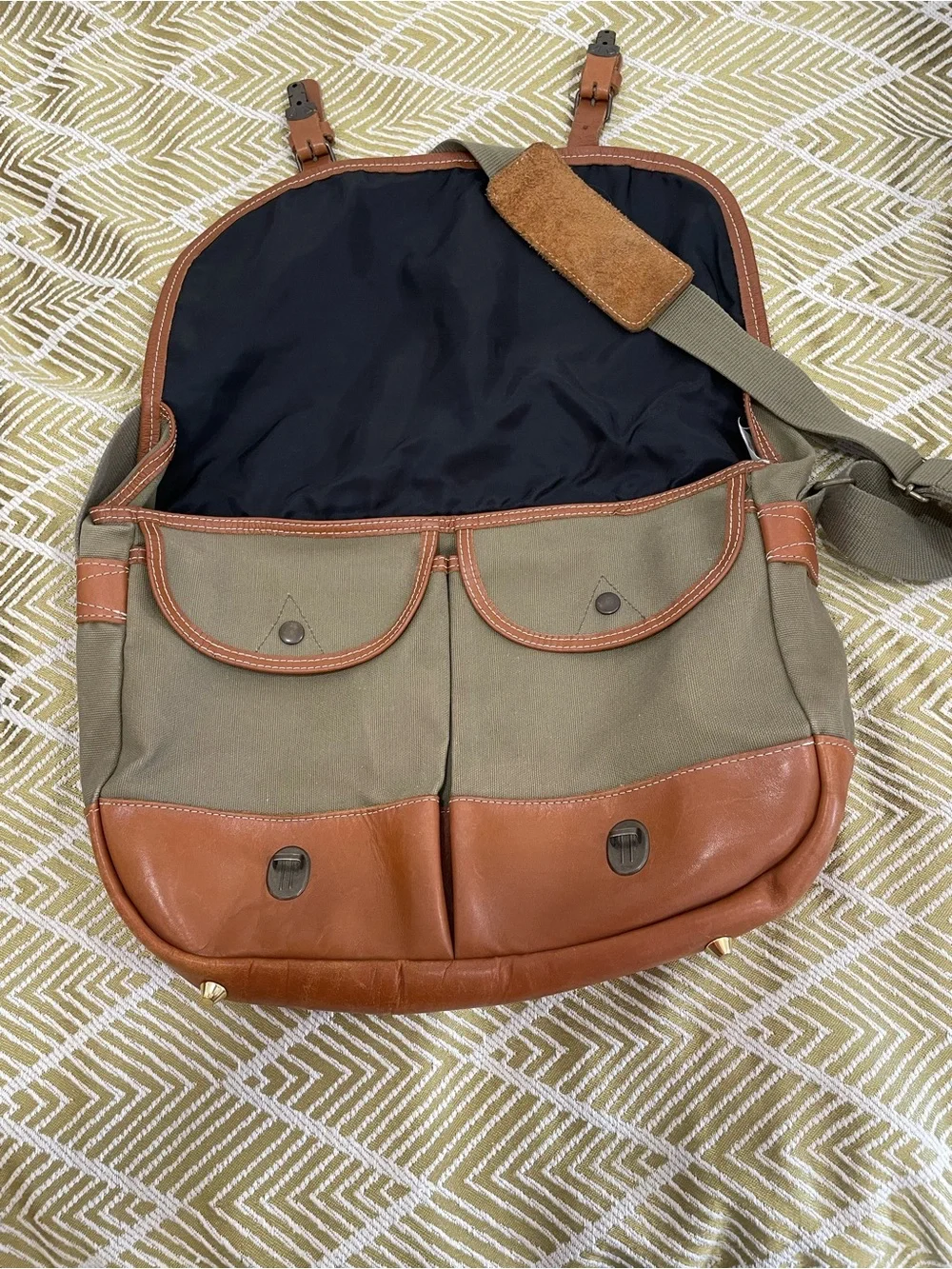 Vintage 1990s Eddie Bauer cotton Canvas Messenger with Brown Leather Trim